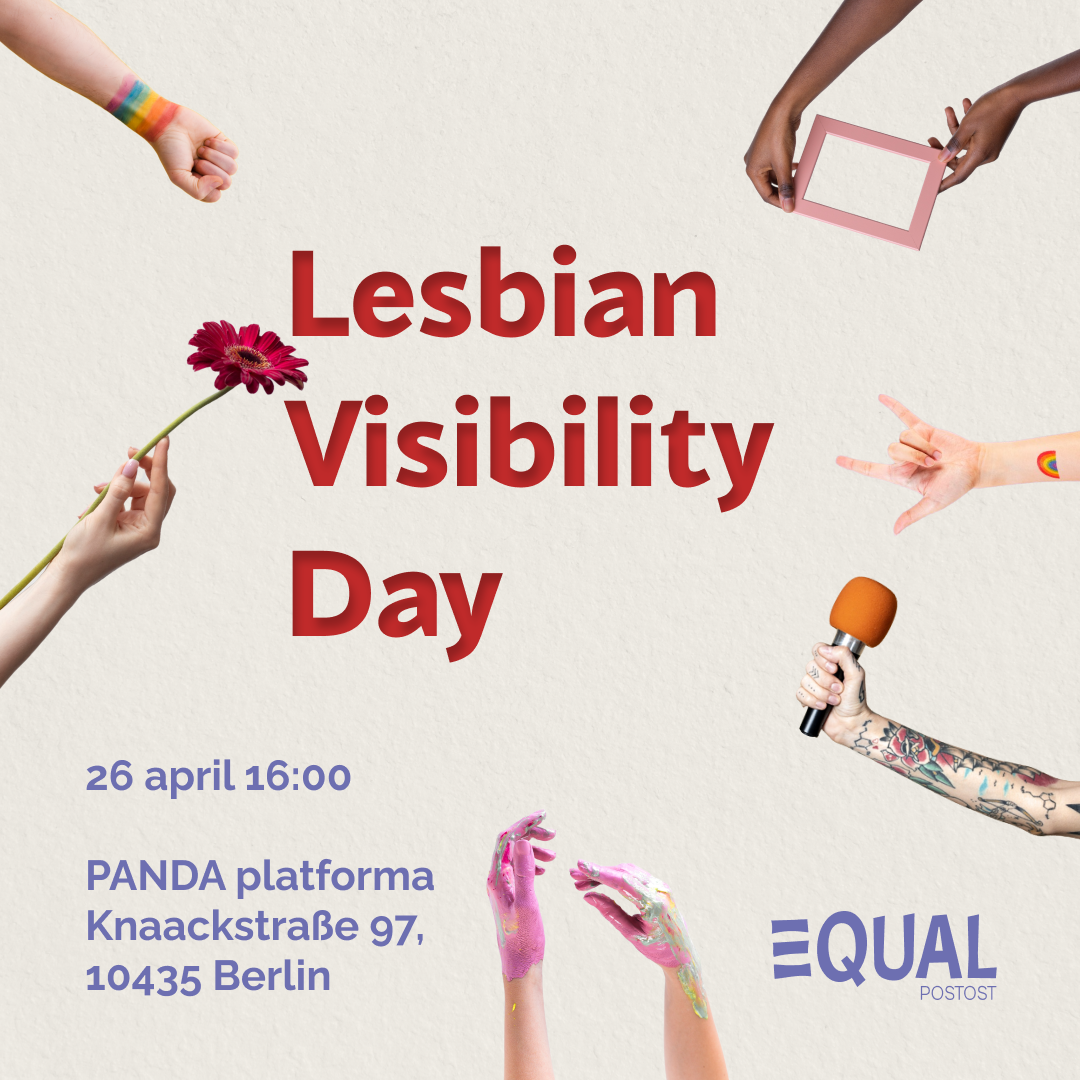 Eine Grafik mit vielen klatschenden Händen. In der Mitte steht: Lesbian Visibility Day
