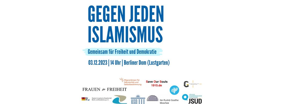 Eine Grafik mit Aufruf zur Demo Gegen jeden Islamismus und für Freiheit und Demokratie