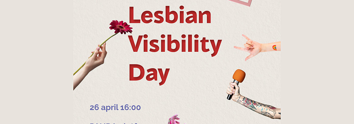 Eine Grafik mit vielen klatschendne Händen. In der Mitte steht Lesbian Visibility Day 
