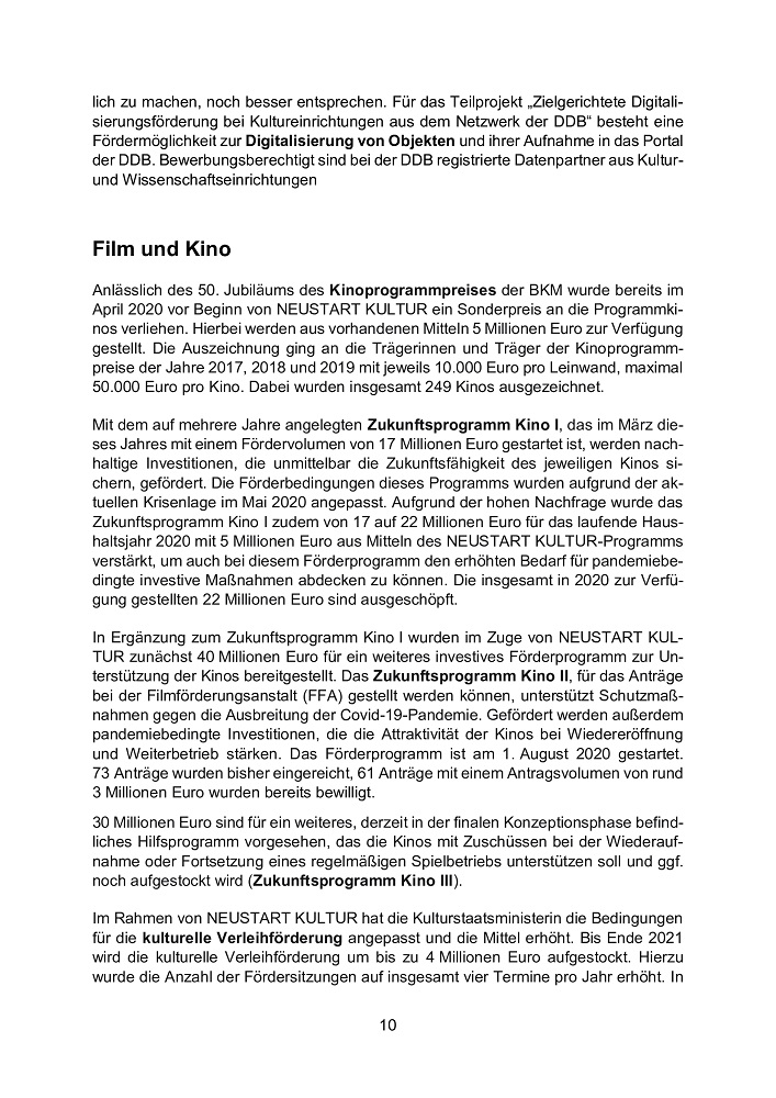 Blatt 10 des Programms "Neustart Kultur"