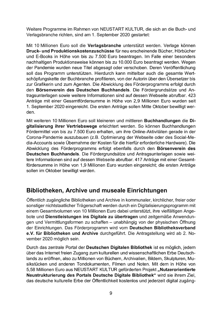 Blatt 9 des Programms "Neustart Kultur"