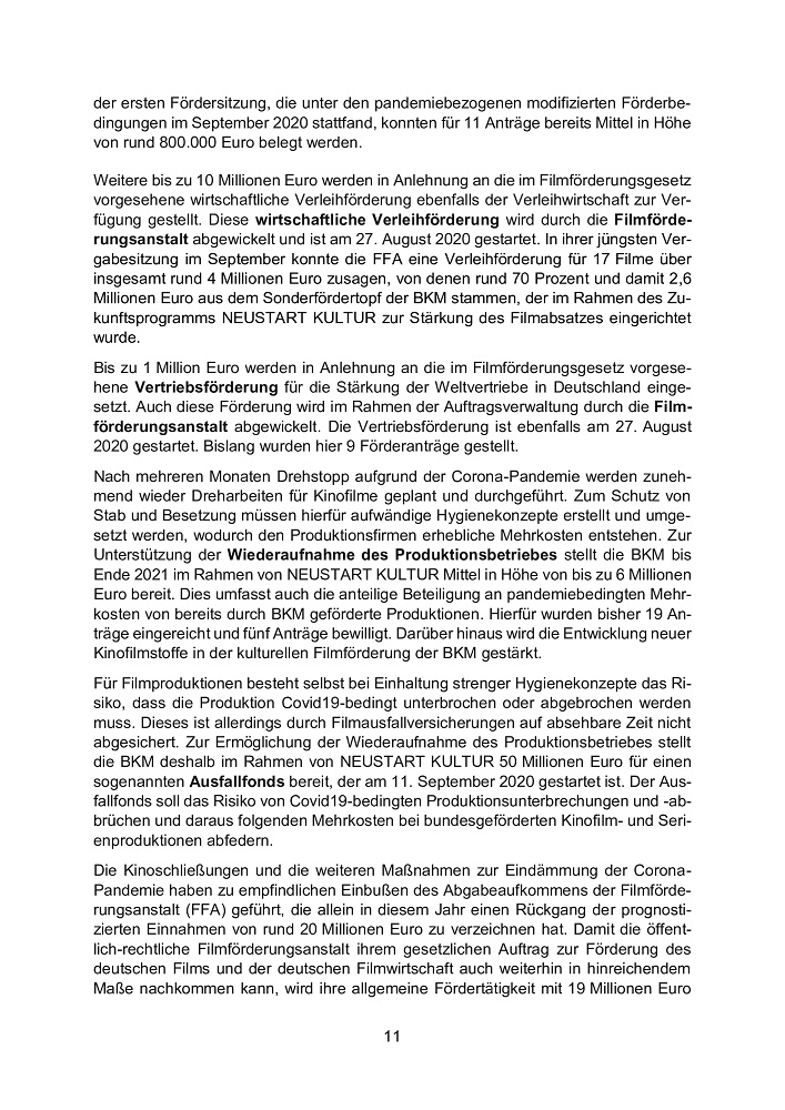 Blatt 11 des Programms "Neustart Kultur"