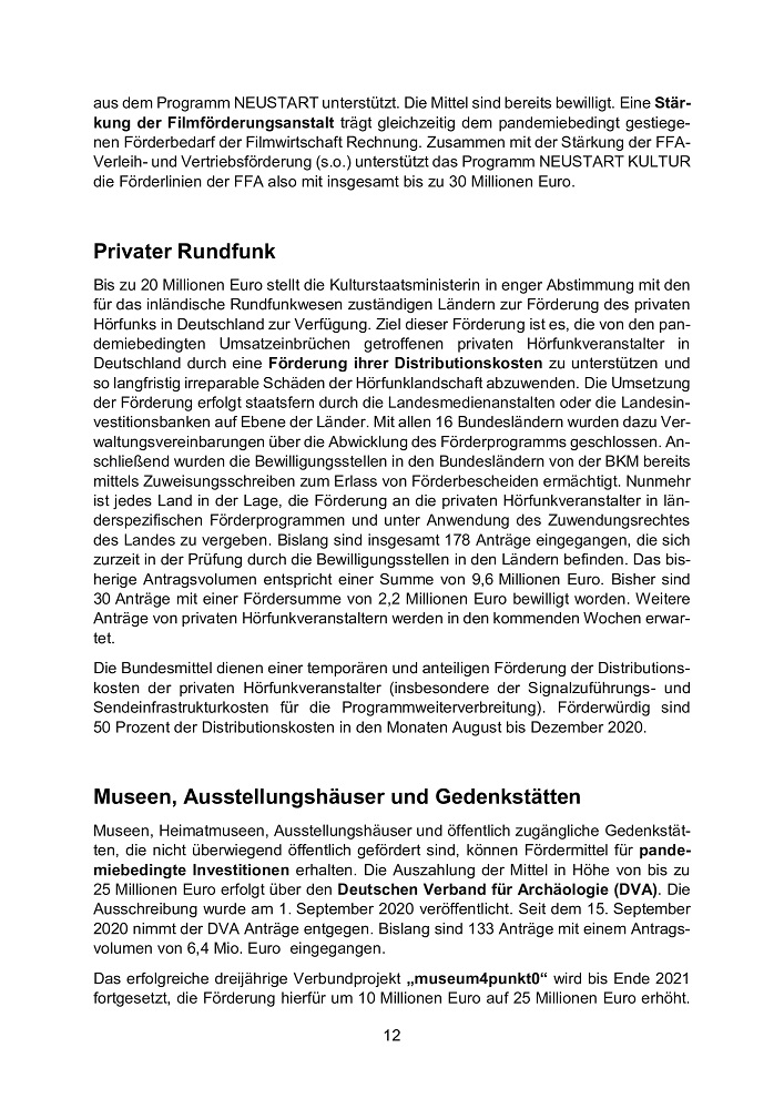 Blatt 12 des Programms "Neustart Kultur"