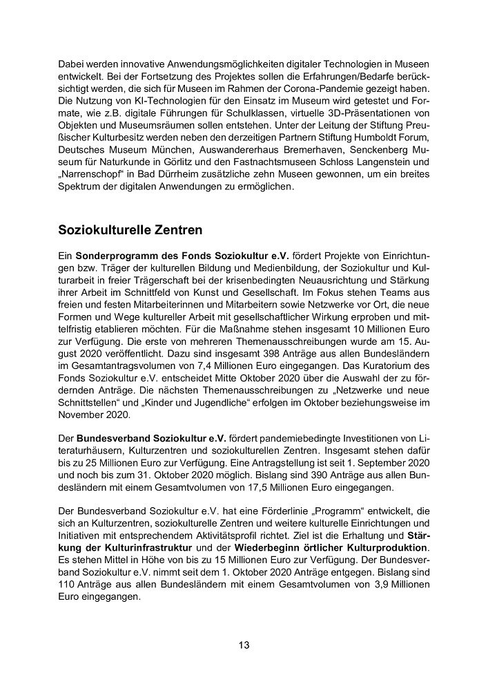 Blatt 13 des Programms "Neustart Kultur"