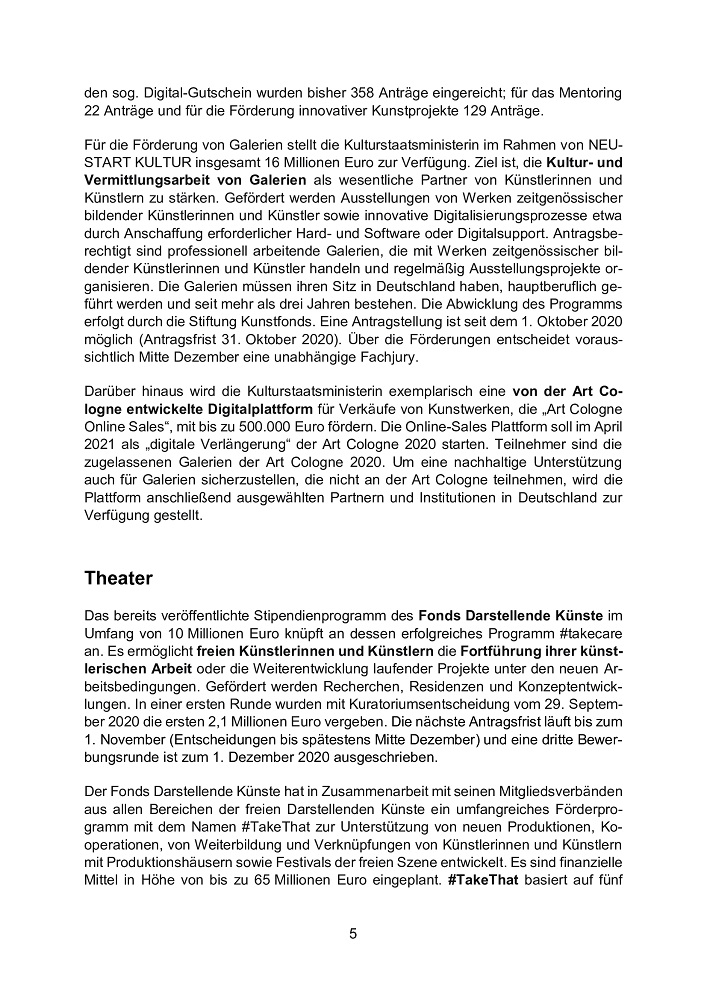 Blatt 5 des Programms "Neustart Kultur"