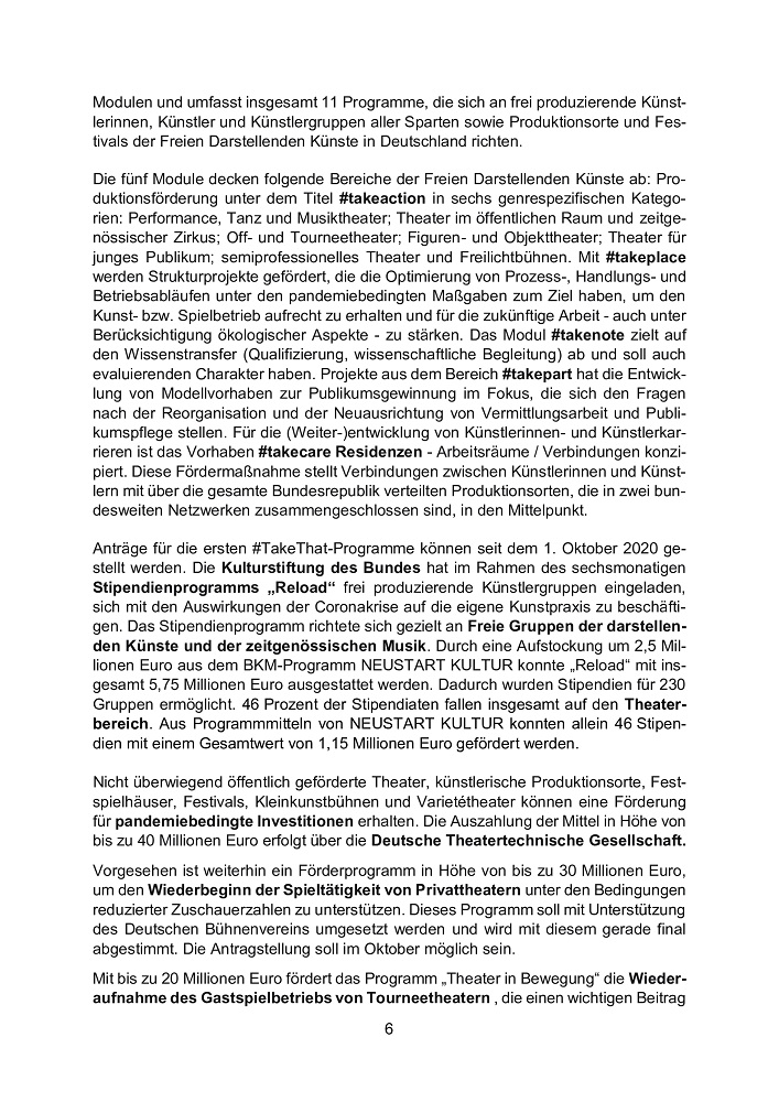 Blatt 6 des Programms "Neustart Kultur"