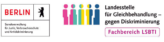 Logos: Senatsverwaltung für Justiz, Verbraucherschutz und Antidiskriminierung, die Landesstelle für Gleichbehandlung gegen Diskriminierung (LADS)