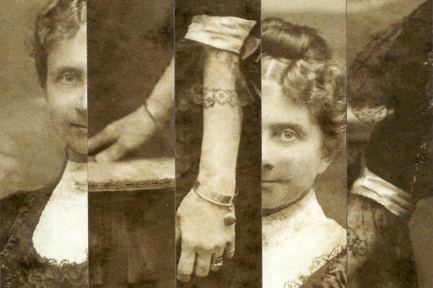 Eine Foto-collage von einem alten schwarzweiß Foto. 